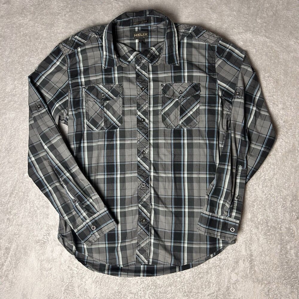Helix Plaid Vintage Y2K Button Down Blue Long Sleeve Men's Size L Western Grunge